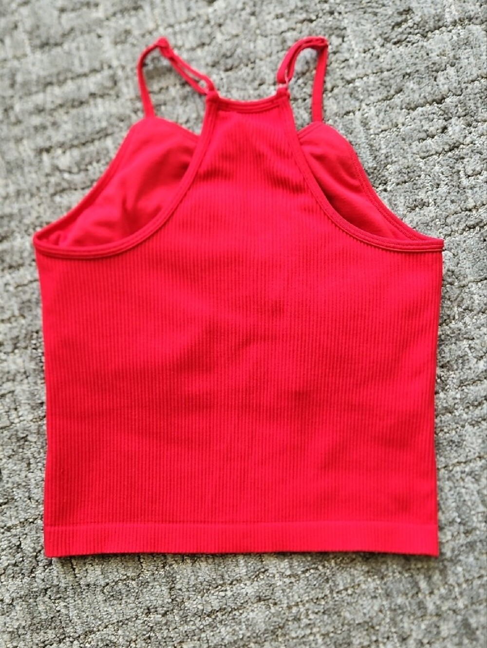Red Ribbed High-Neck Tank Top - Picture 3 of 5